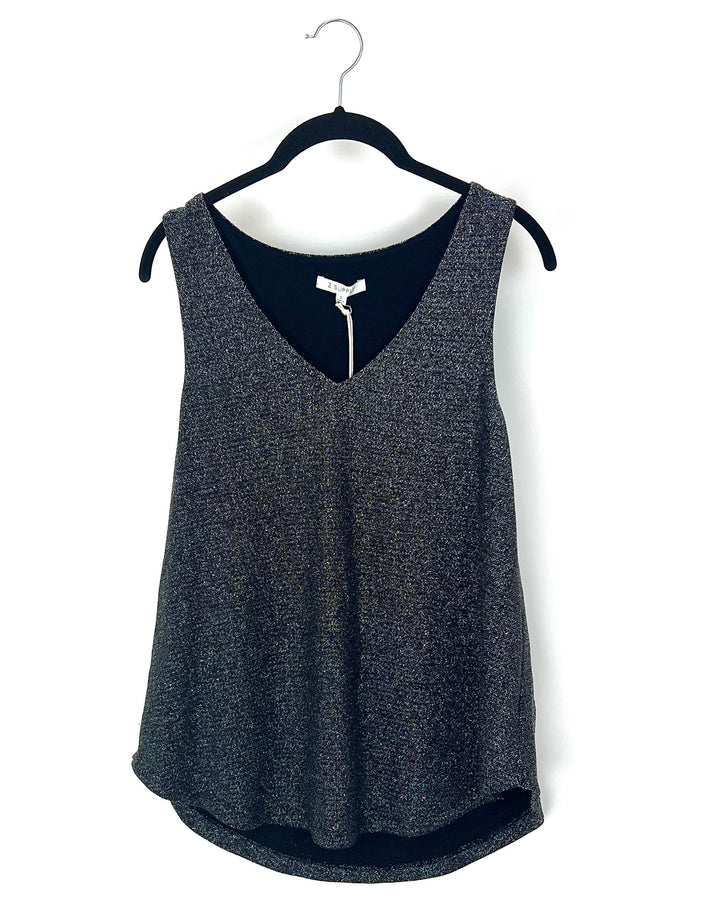 Stretchy Black Sparkle V-Neck Tank - Small