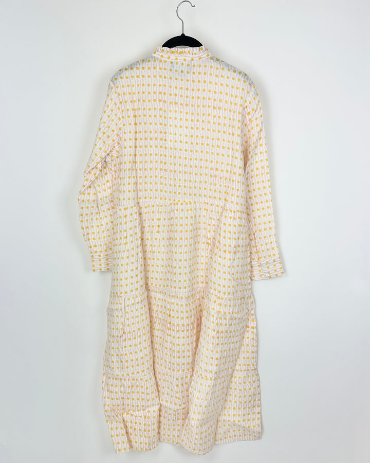 Yellow, Pink and White Geo Print Long Linen Dress - Size 8/10 and 12/14