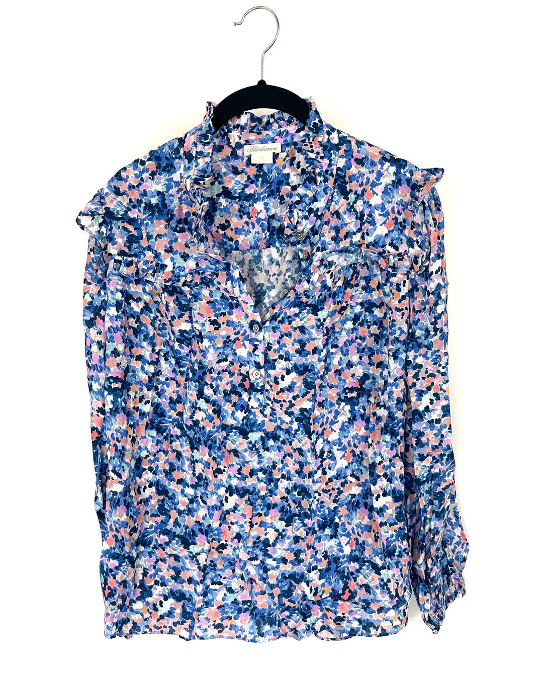 Shades of Blue Watercolor Floral Printed Blouse - Small