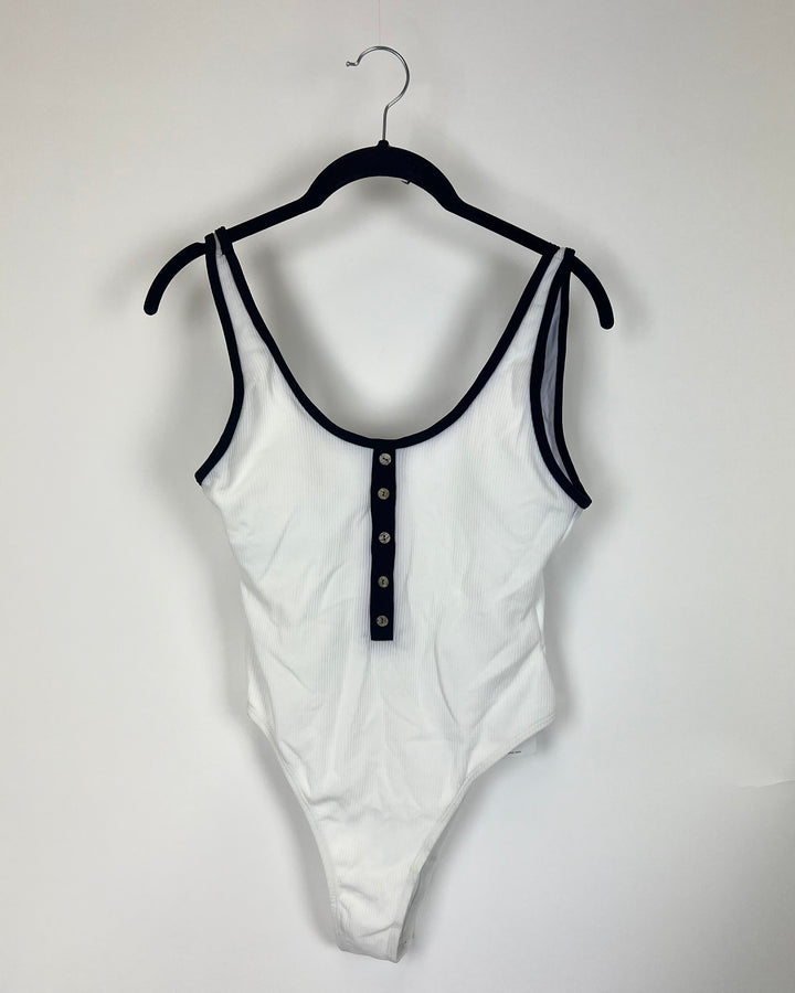 White and Black Ribbed Swimsuit - Small