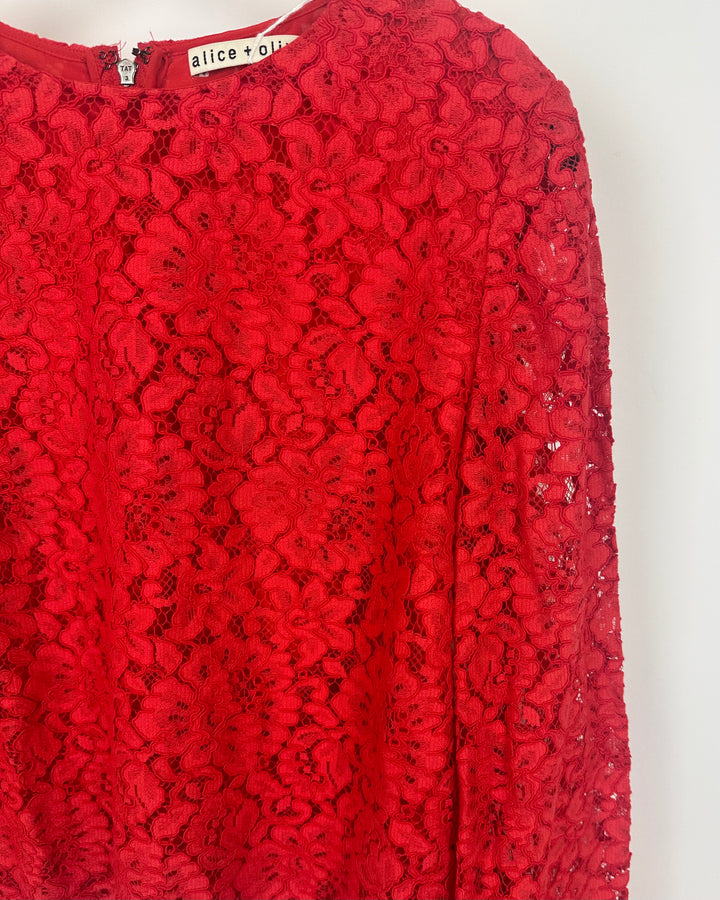 Alice + Olivia Red Lace Top - Small