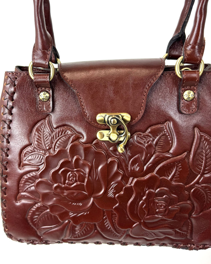 Dark Maroon Embossed Leather Shoulder Bag