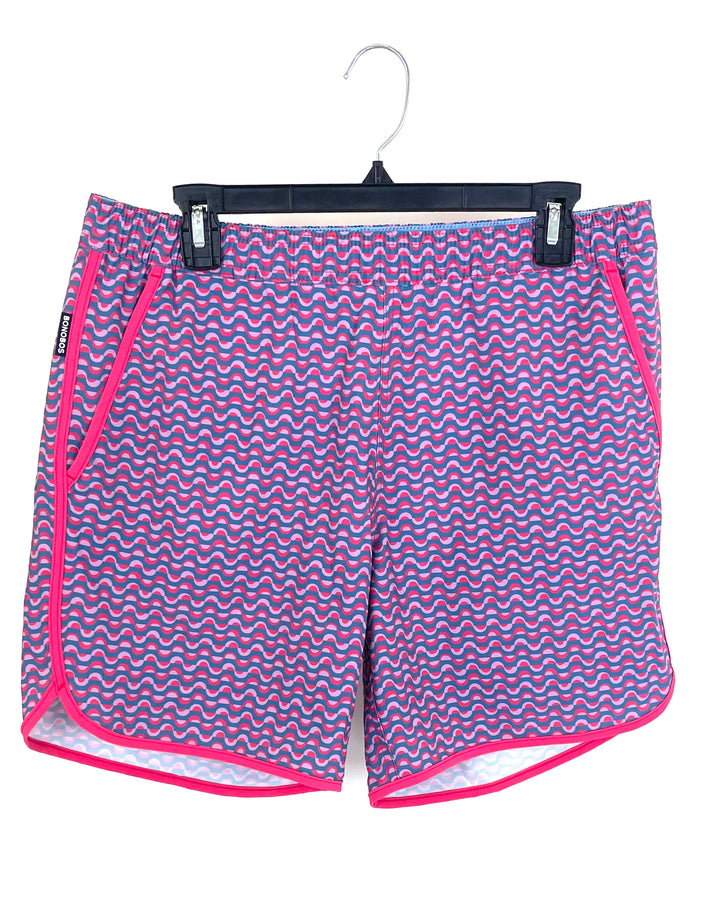 MENS Pink and Blue Patterned Swim Shorts - Medium