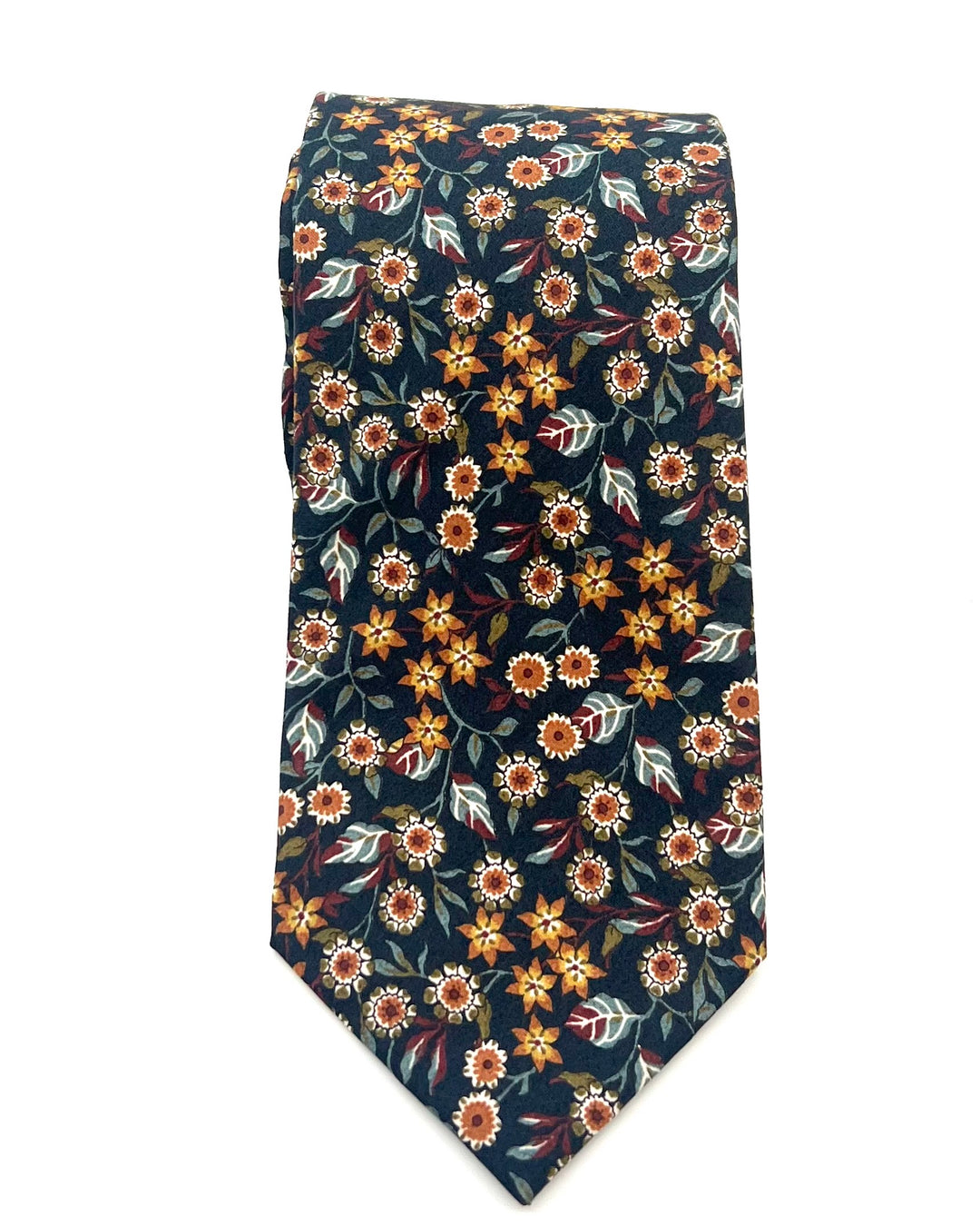 MENS Dark Blue and Earthy Florals Patterned Tie