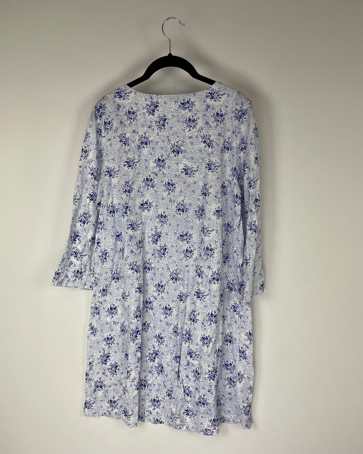 White and Purple Floral Nightgown - Small