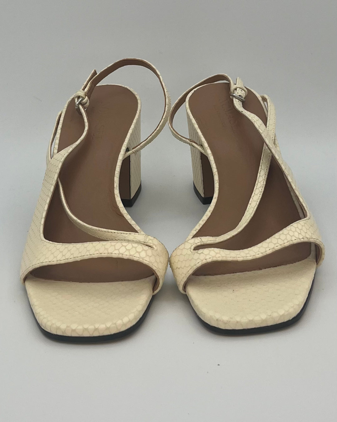 Nomasei Cream Snakeskin Heeled Sandals - Size 41.5