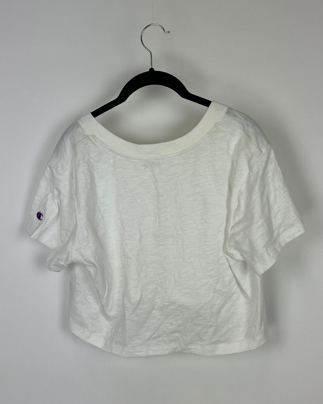 White Super Cropped V-Neck T-Shirt - Medium