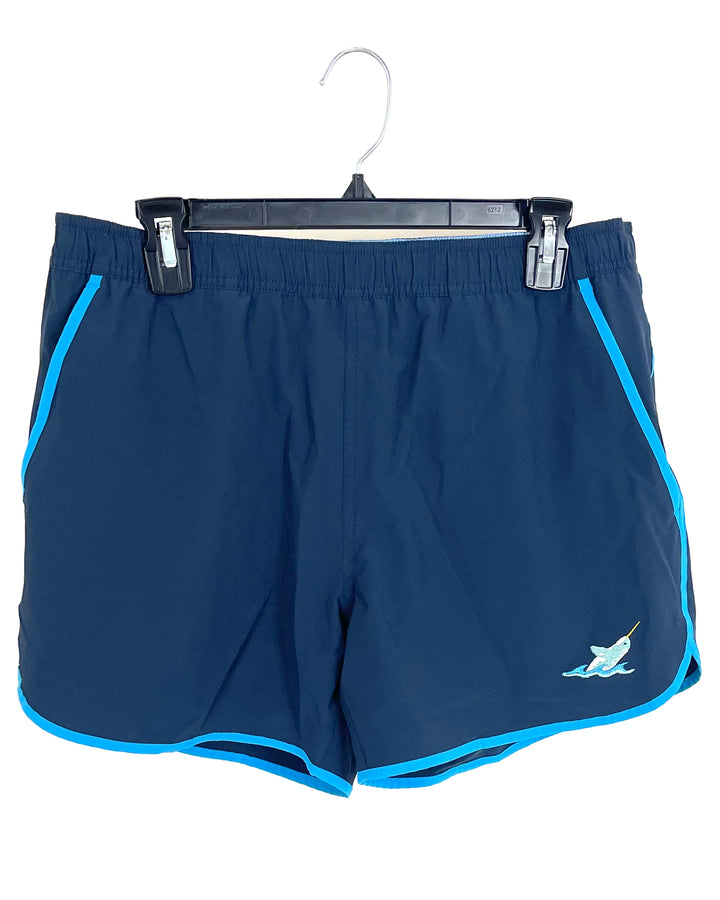 MENS Narwhal Light Blue Trim Swim Shorts - Medium