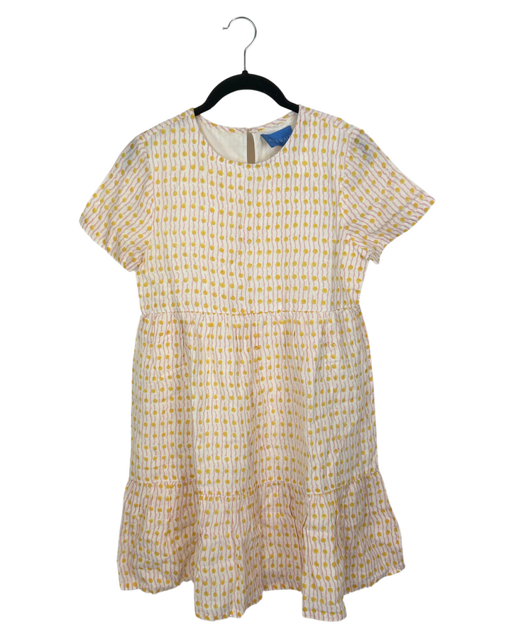 Yellow, Pink And White Geo Print Linen Babydoll Dress - Size 0 - 14