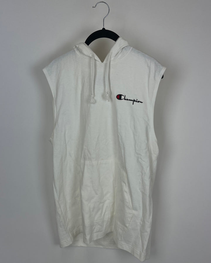 MENS White Muscle Sleeveless Hoodie - Medium