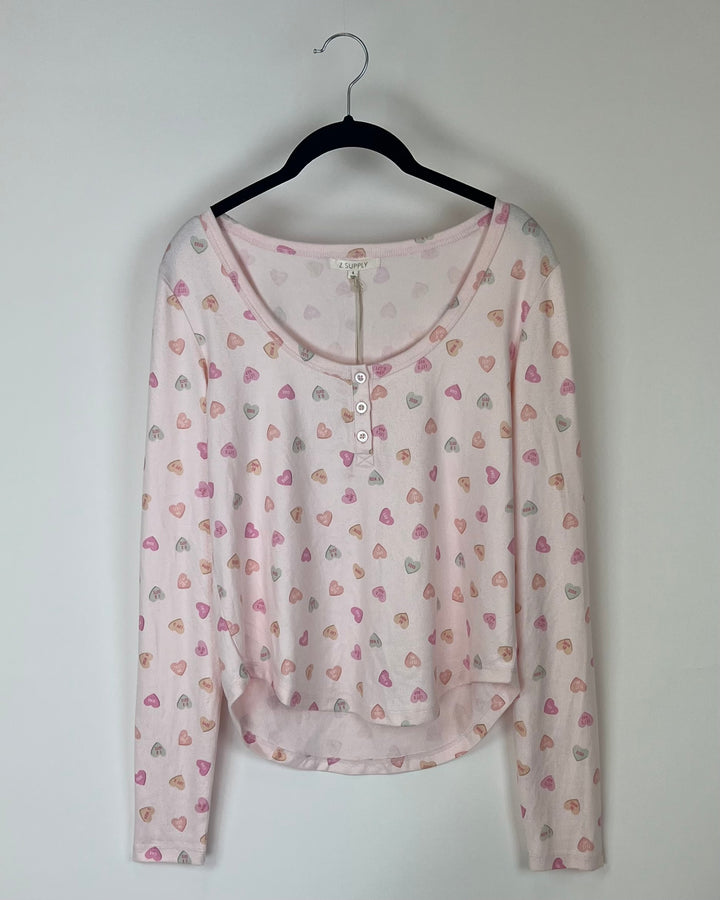 Light Pink Candied Heart Lounge Top - Small