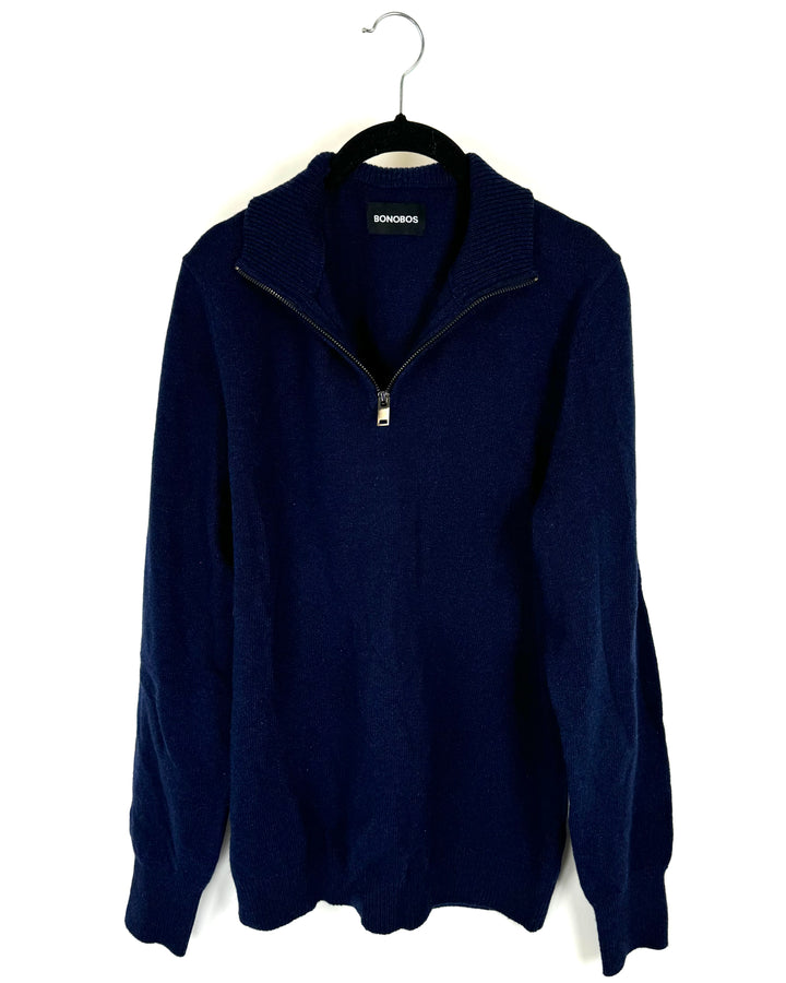 Unisex Blue Knit 3/4 Zip Up - Mens Medium/Womens Large