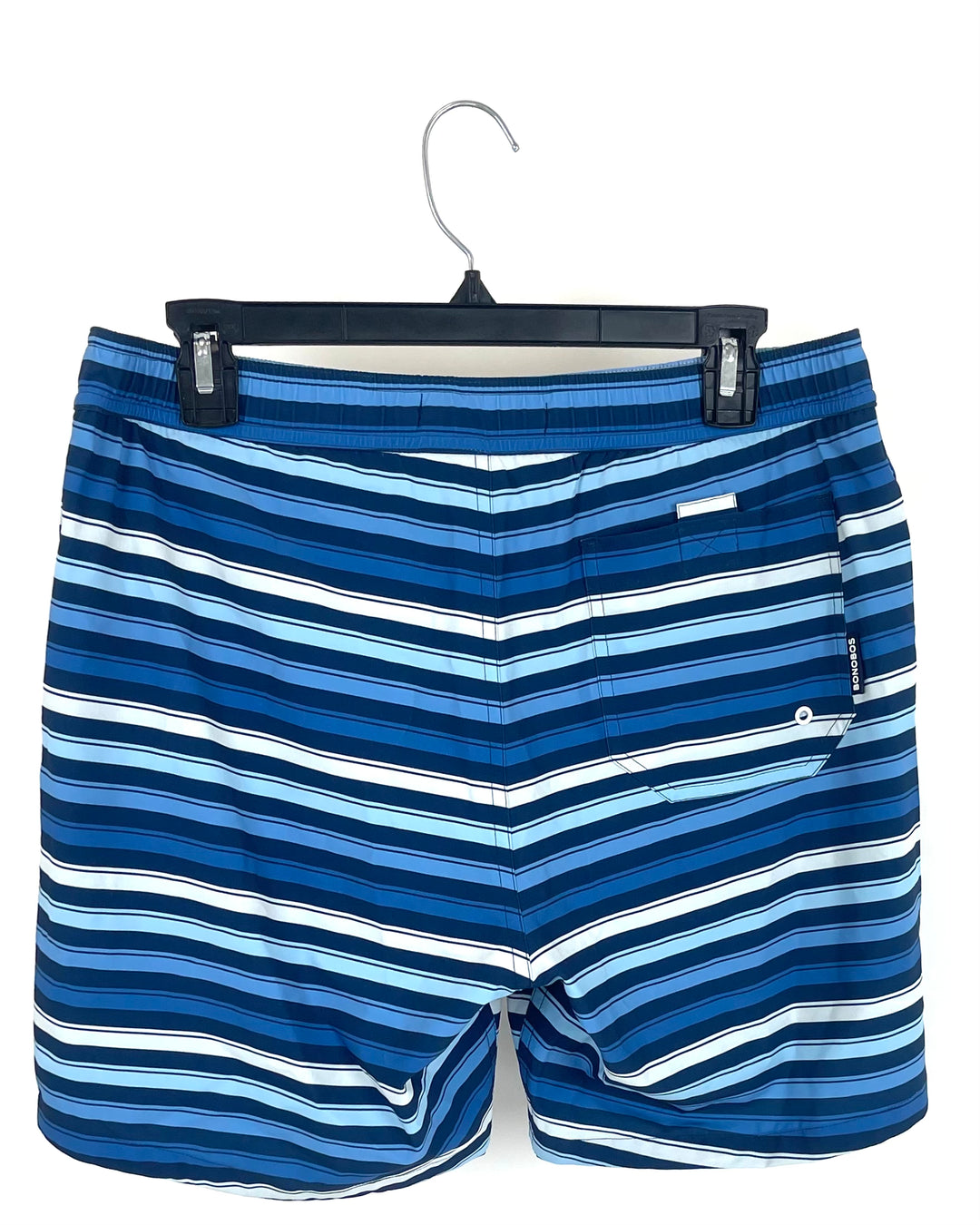 MENS Blue and White Striped Swim Shorts - Medium