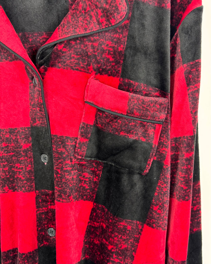 Red and Black Plaid Fleece Nightgown - Small