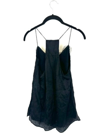 Black Racer Back Top With Lace - Small