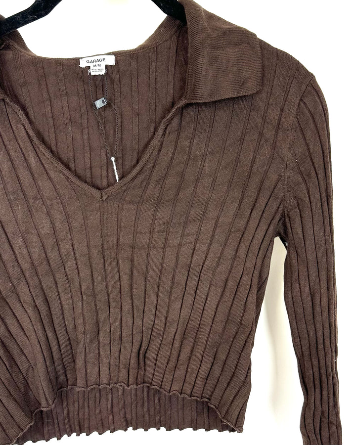 Garage Brown Cropped Long Sleeve Top - Medium