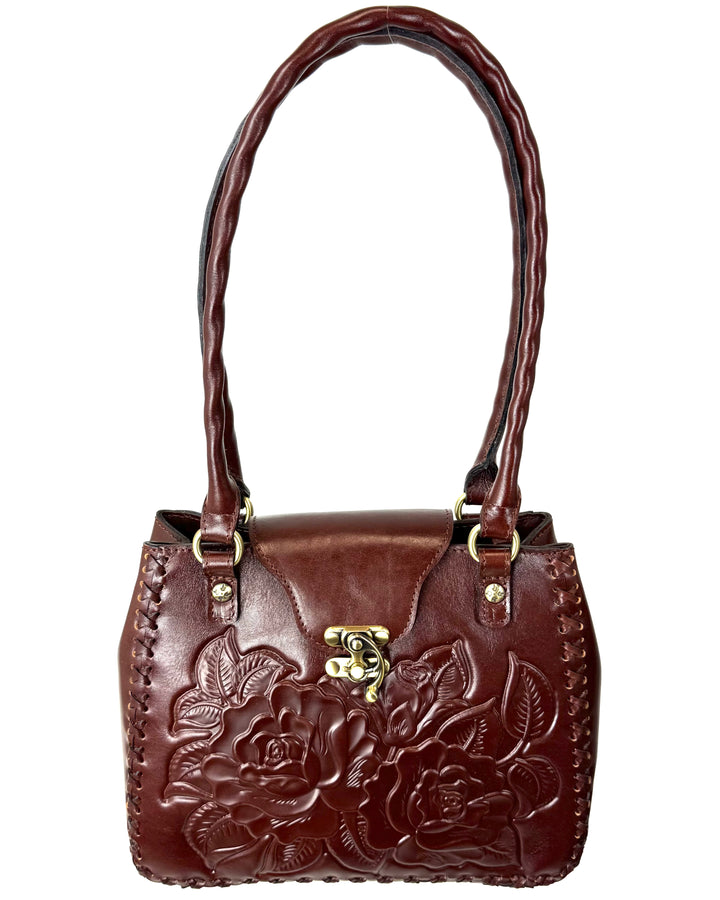 Dark Maroon Embossed Leather Shoulder Bag