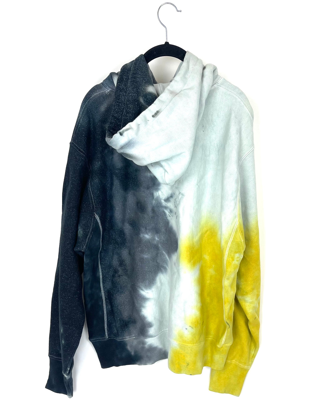 MENS Gray and Yellow Tie-Dye Hoodie - Large