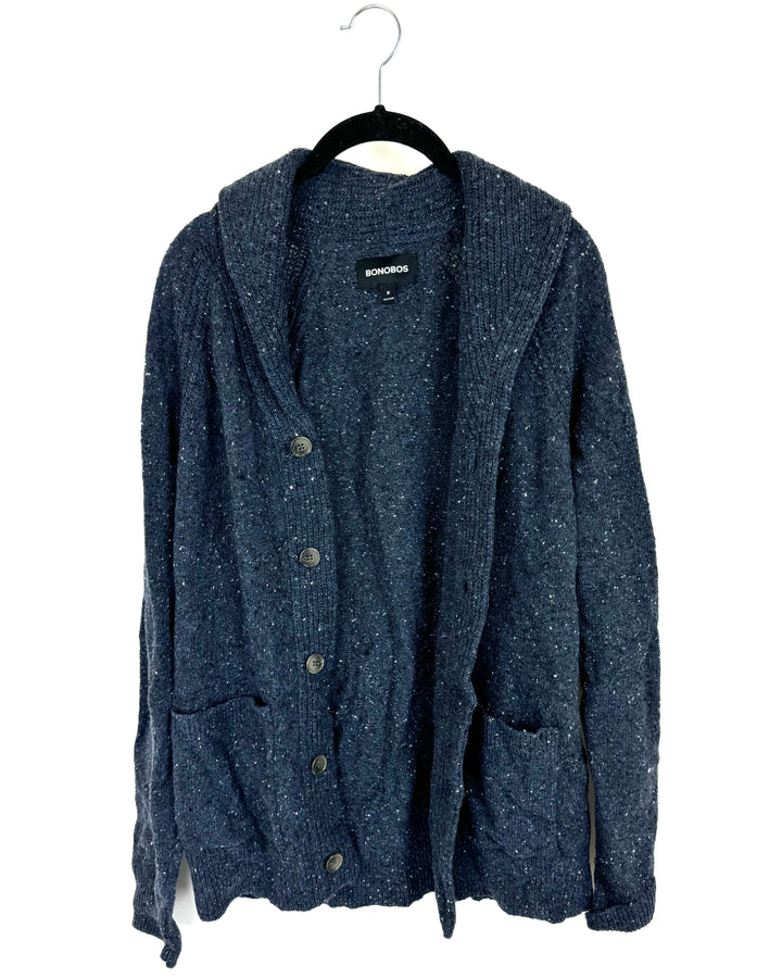 MENS Dark Blue Speckled Button-Up Cardigan - Medium