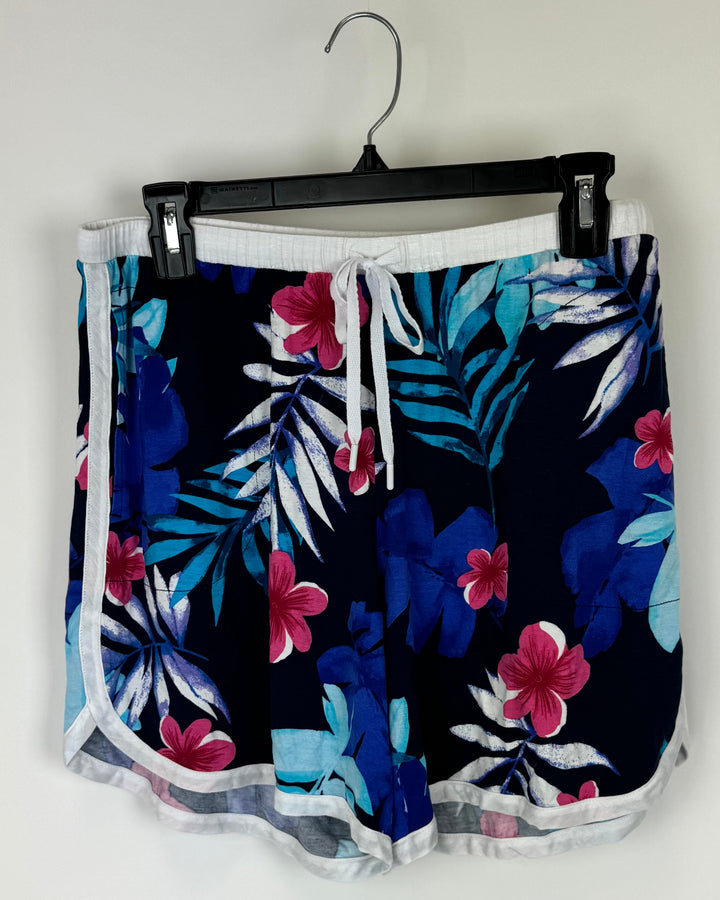 Tropical Print Pajama Shorts - Medium