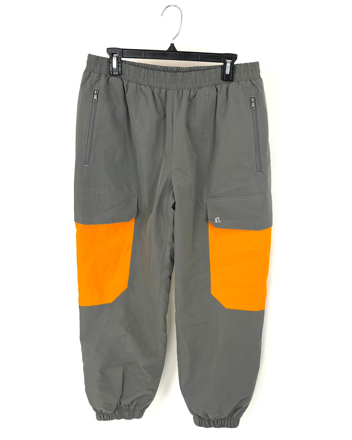 MENS Gray Fleece Lined Joggers With Orange Pockets - Medium