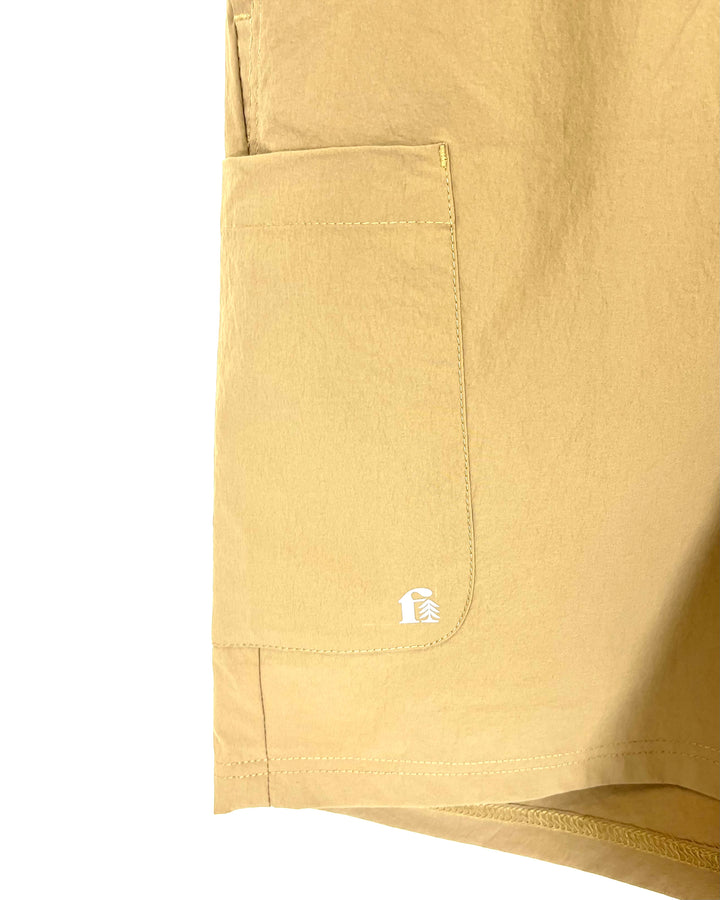 MENS Tan Active Shorts With Tan Waist Tie and Side Pocket - Medium