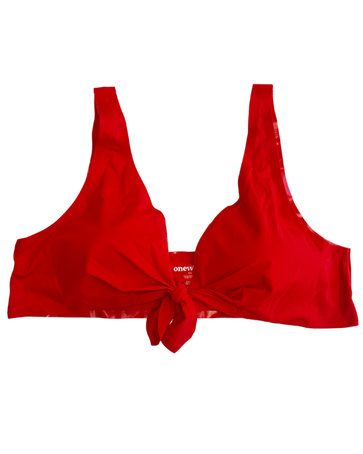 Bright Red Tie Front Bikini Top - 3XL and 4XL