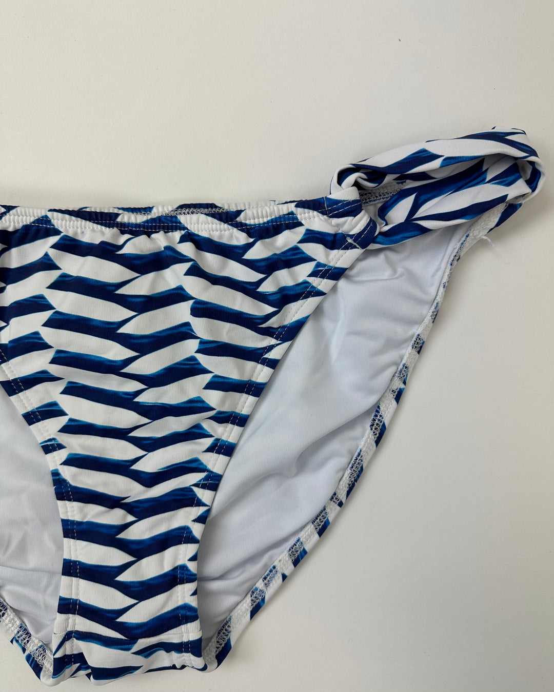 Blue and White Wavy Striped Swim Bottom - Large