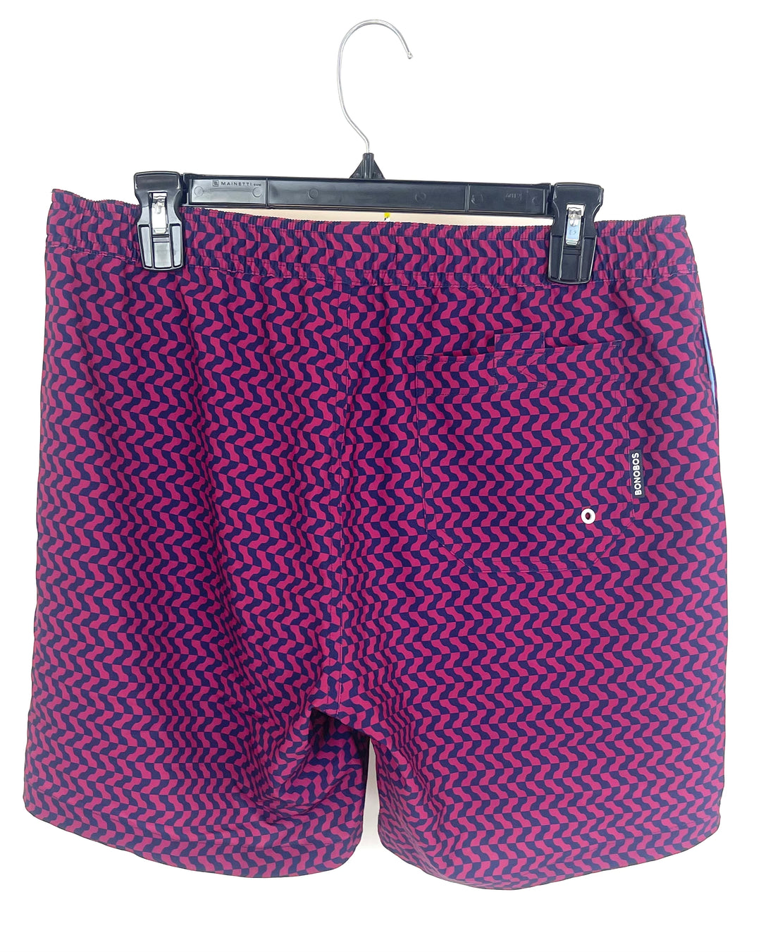 MENS Maroon and Navy Print Swim Shorts - Medium