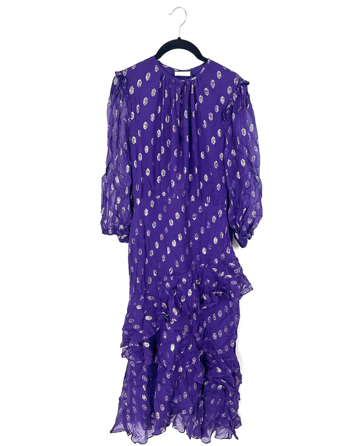 Purple and Metallic Patterned Dress - Size 4/6