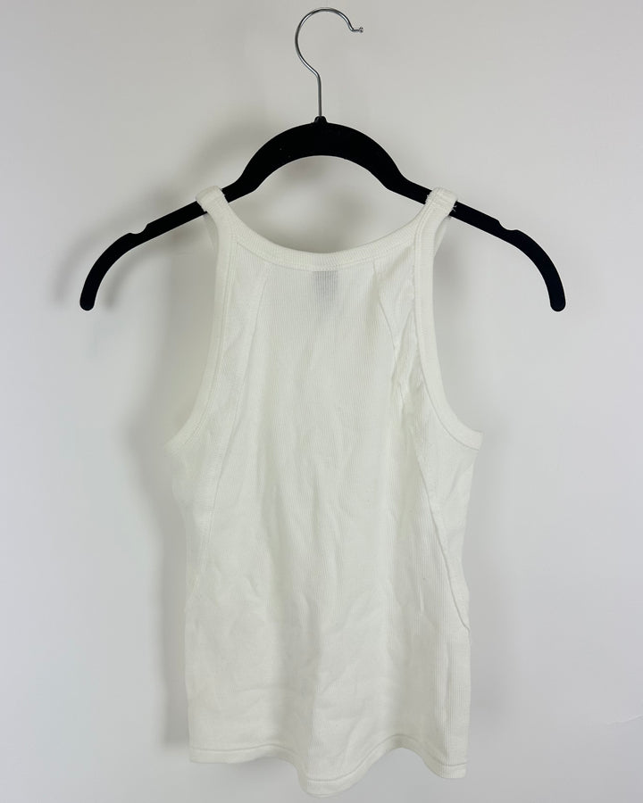 Kasics Off White Ribbed Tank Top - Extra Small