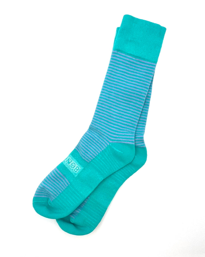 MENS Teal and Periwinkle Striped Crew Socks - One Size Fits Most