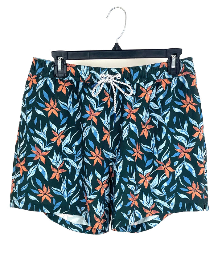 MENS Orange and Blue Floral Swim Shorts - Medium