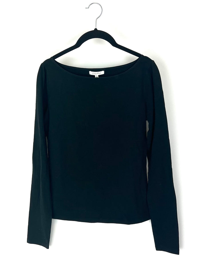 Black Boat Neckline Long Sleeve - Small