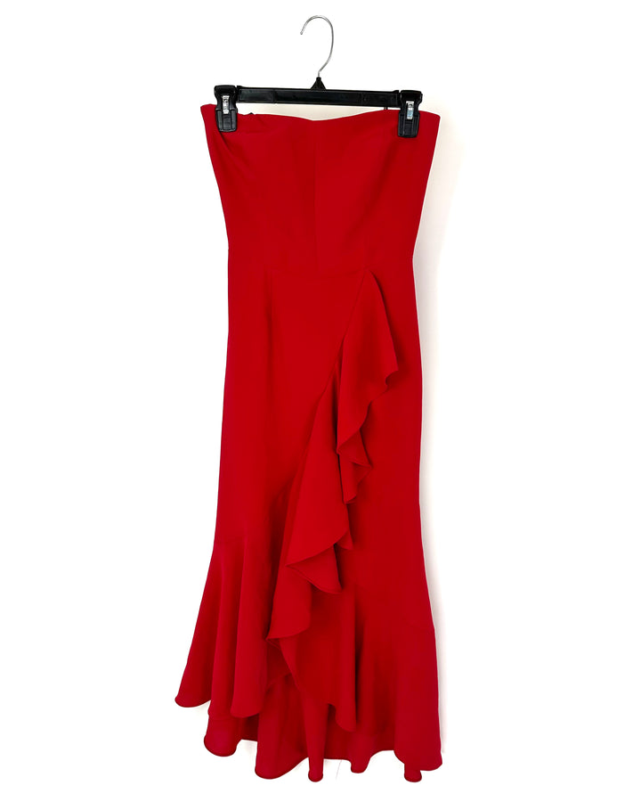 Red Ruffle Strapless Dress - Size 2/4