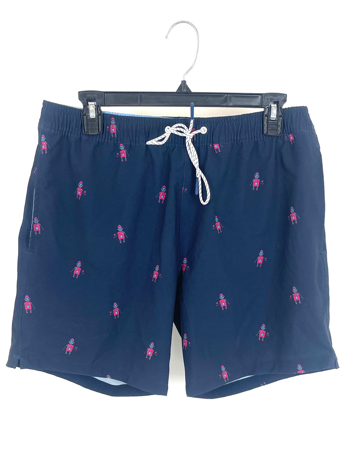 MENS Robot Print Swim Shorts - Medium