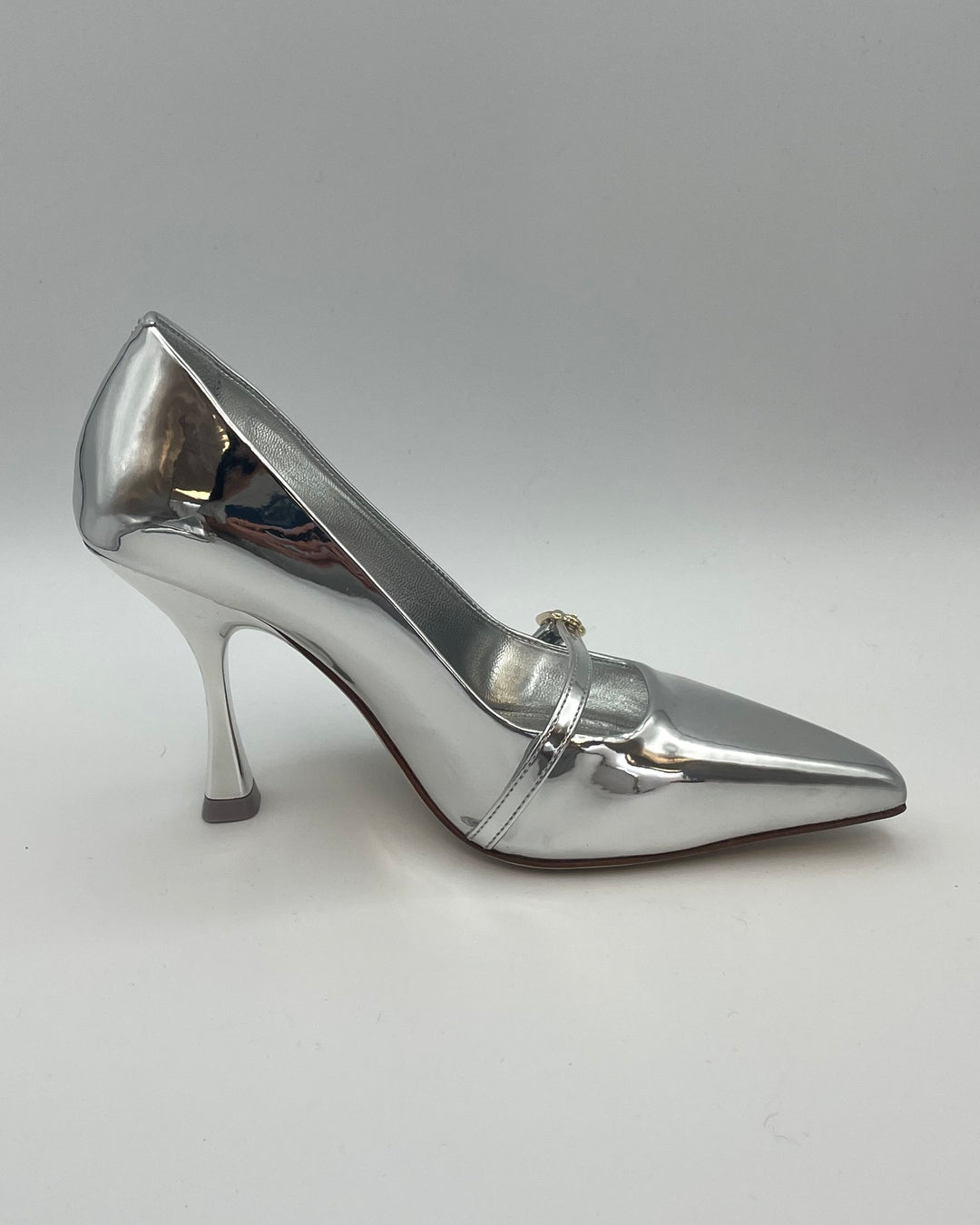 Silver Mirrored Leather Stiletto Heel - Size 6.5