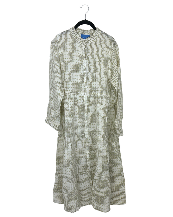 Gold And White Geo Print Long Linen Dress - Size 0/2, 4/6 and 12/14