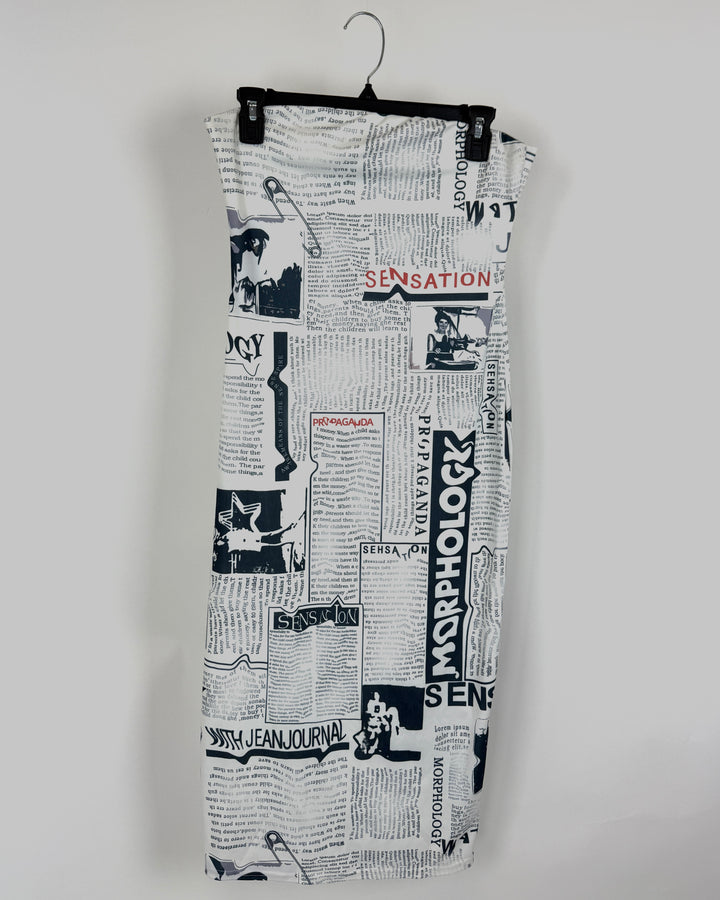 Newspaper Print Strapless Dress - Large