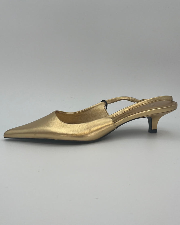 Zara Gold Pointed Toe Slingback Kitten Heels - Size 9