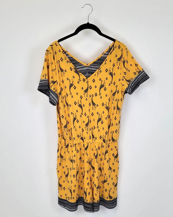 Mustard Yellow Giraffe Print Romper - Size 4/6