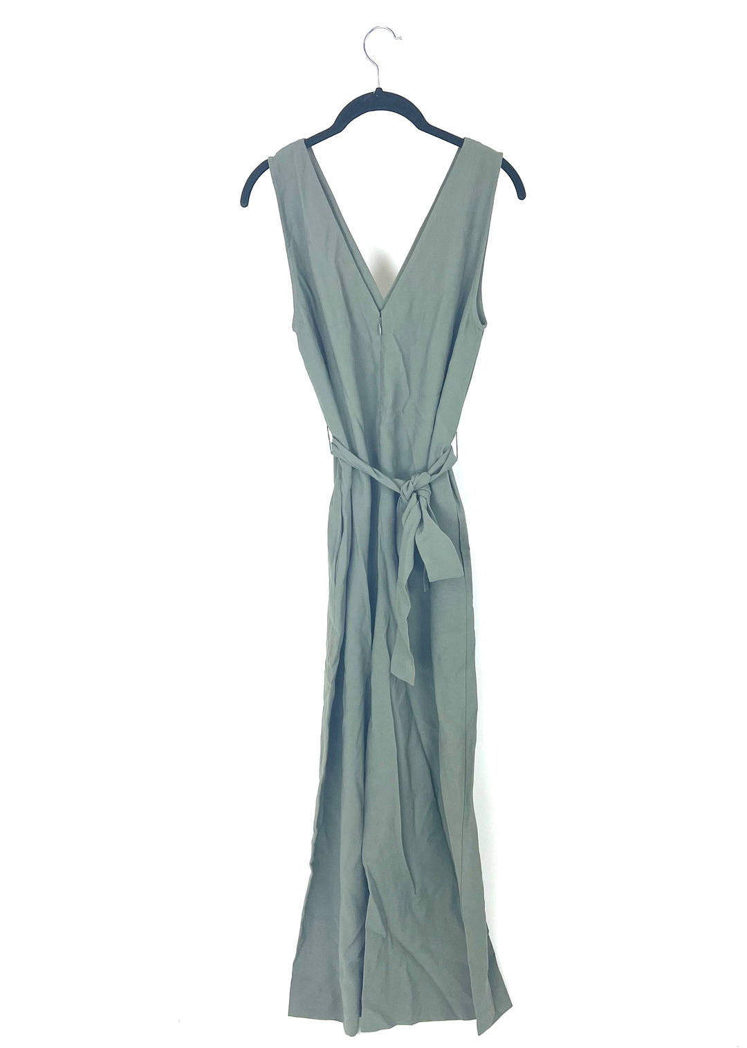 Sage Green Wide Leg Jumpsuit With Tie Belt - Medium