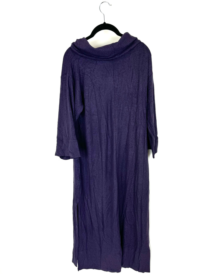 Dark Purple Lounge Dress with Draped Turtleneck - Size 4/6