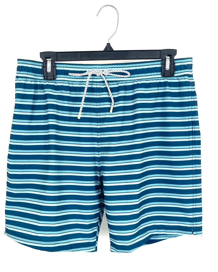 MENS Blue Striped Swim Shorts - Medium