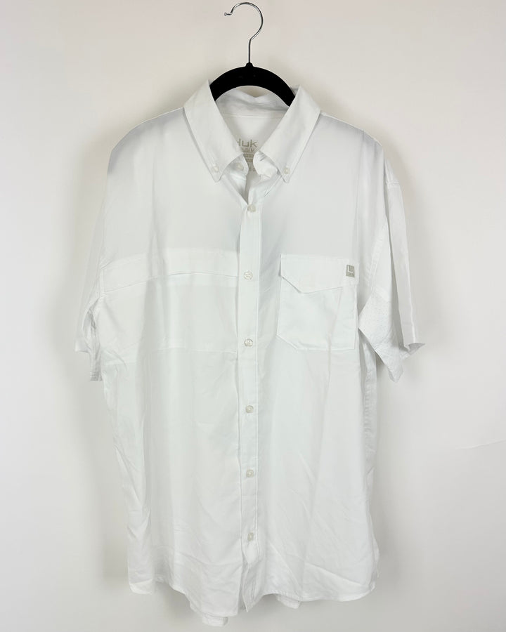 MENS Huk White Button Up Shirt - Medium