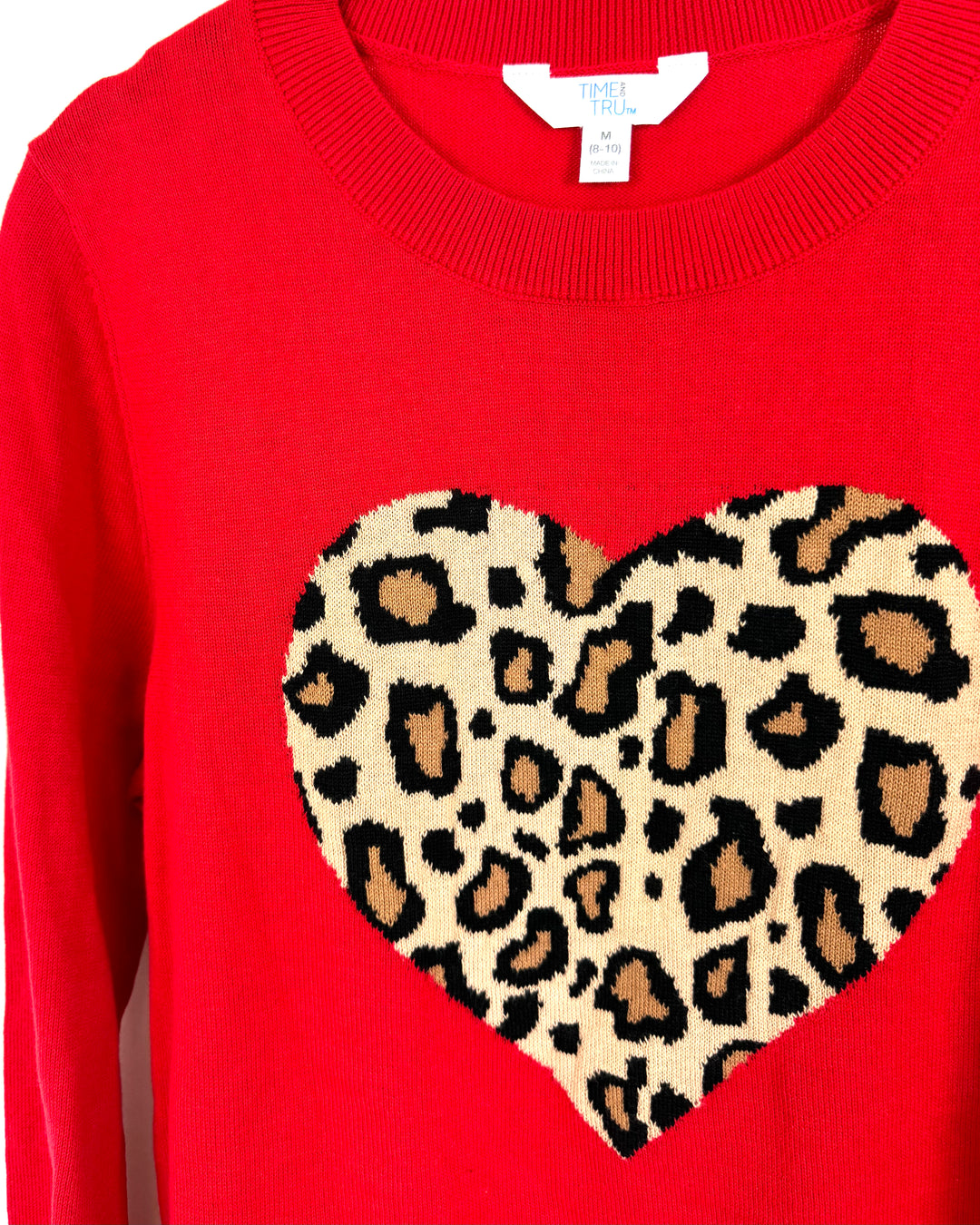 Red Cheetah Heart Print Sweater - Size 4/6