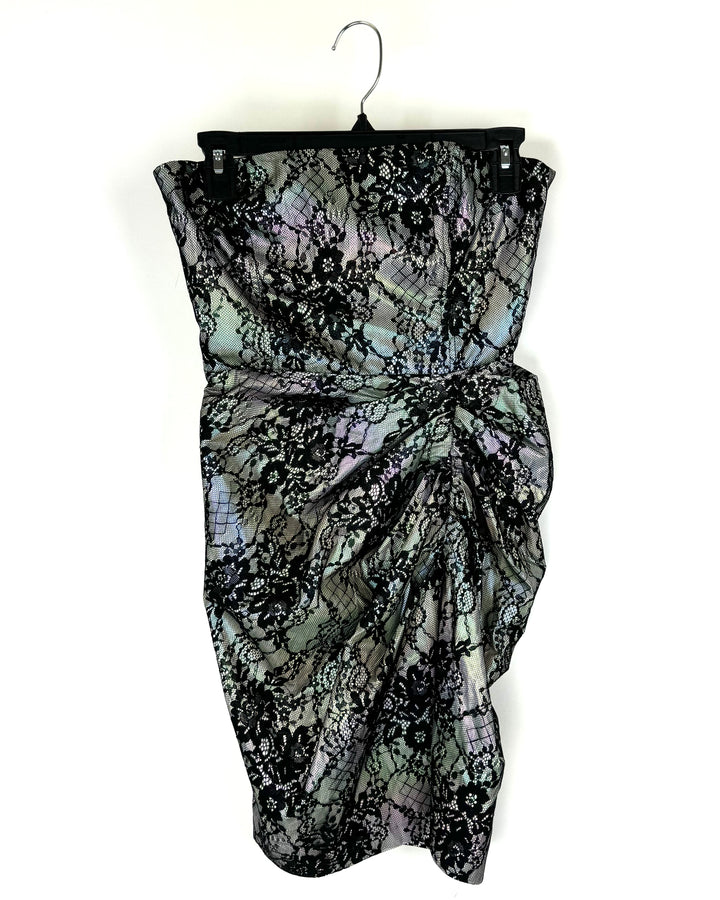 Strapless Iridescent And Floral Lace Mini Dress - Size 4/6