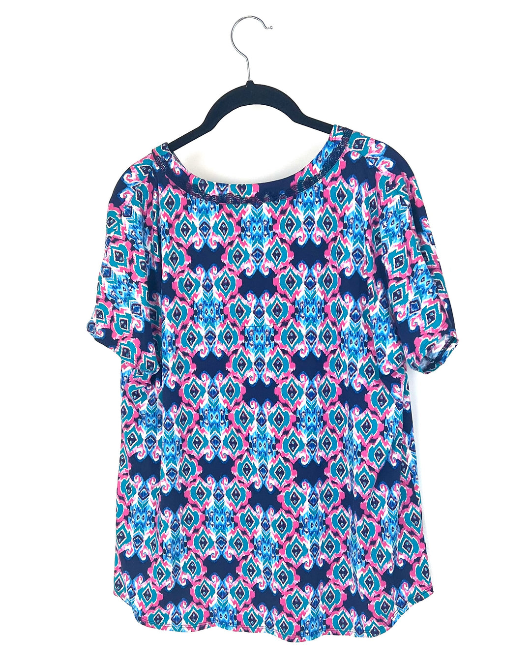 Teal, Pink and Blue Abstract Patterned Sleep Top - Small