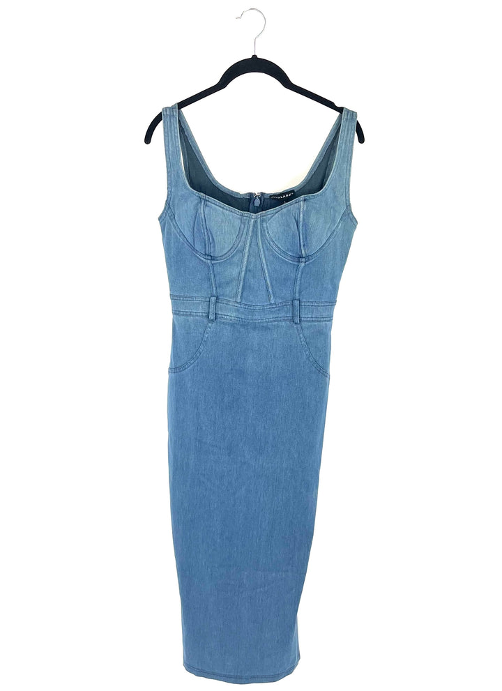 JLUXLABEL Denim Midi Corset Dress - Large