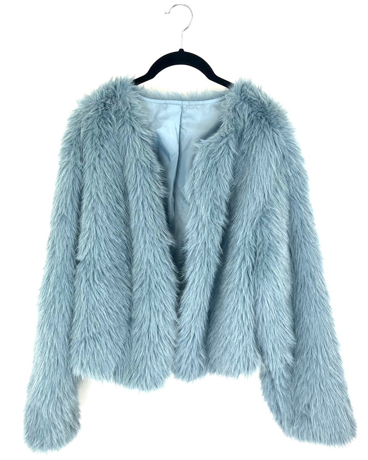 Dusty Blue Fuzzy Cropped Jacket - 1X